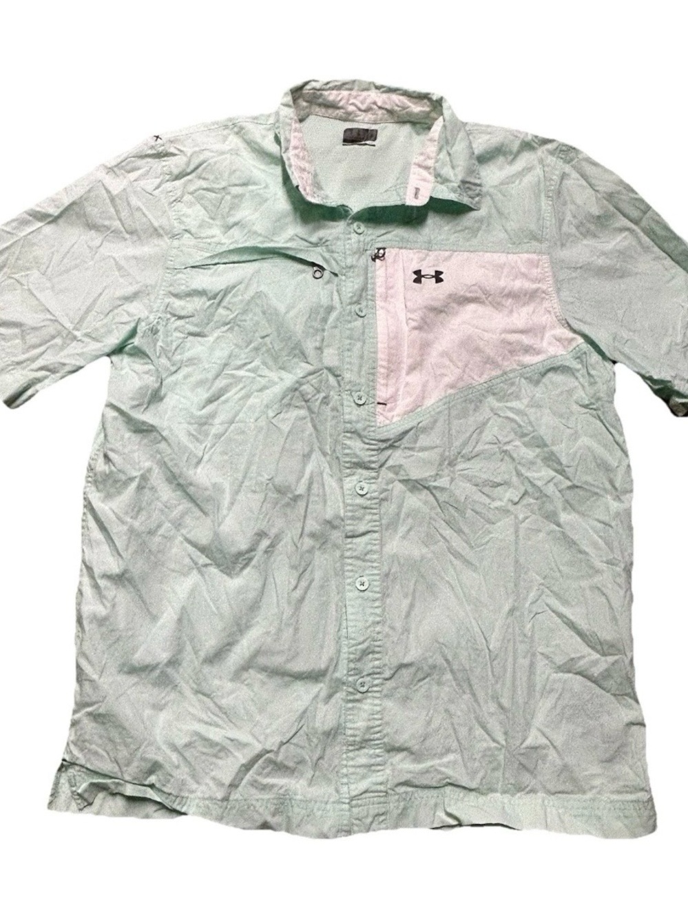 Men’s Under Armour Mint Green Button Up Fishing Shirt Size Medium